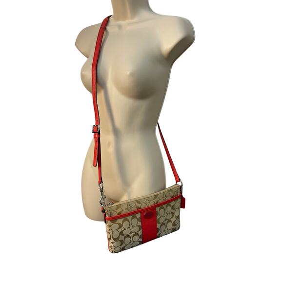 Coach Brown/Orange Signature Canvas and Leather Crossbody Bag - Picture 3 of 10